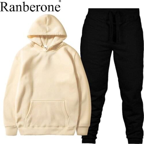 2 Piece Womens Tracksuit Solid Color Casual Men Sets Plus Size S-3XL Sportswear Hoodies Pullover Sweatshirt + Pocket Pants