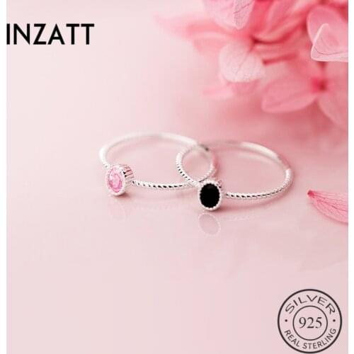 INZATT Real 925 Sterling Silver Pink Zircon Oval Round Ring For Charming Women Minimalist Fine Jewelry Cute Accessories