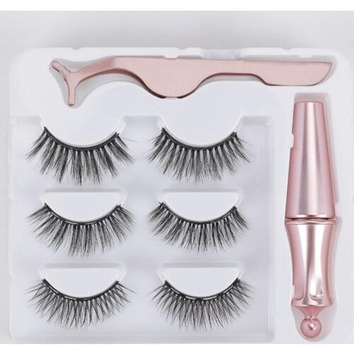 3 Pairs Magnetic Eyelashes 3D False Mink Eyelashes Reusable Thick Magnet Lashes Eyeliner Liquid & Magnetic False Eyelashes Set