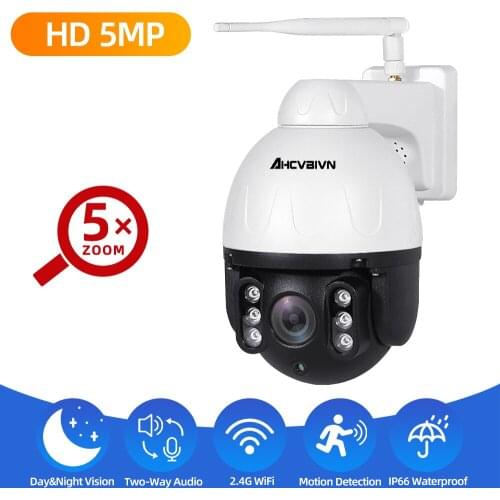 5X Optical Zoom 5MP Wireless PTZ Dome IP Camera WiFi Outdoor Two Way Audio Human Detection Night Vision Video CCTV Surveillance
