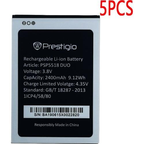 5PCS 100% New Original 2400mAh PSP5518 DUO Battery For Prestigio Muze X5 Lte Phone Latest Production High Quality Battery
