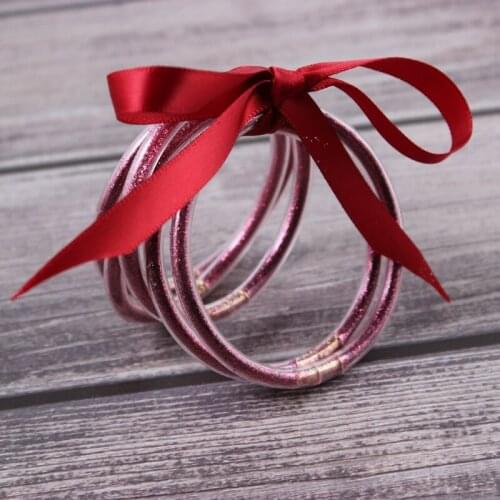 5pcs/set Newt Bowknot Colored Beads Beads Glitter Bangles Set 2021 All Weather Stack Silicone Plastic Glitter Jelly Bangles