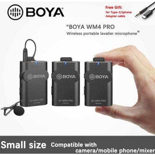 Boya BY-WM4 Pro Dual Channel 2.4G Wireless Condenser Microphone Lavalier Interview Mic for iphone DSLR Camera Real-time Live