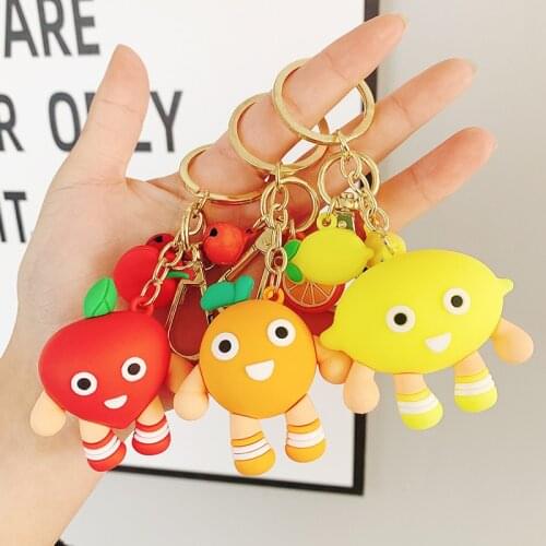 Anime DIY Animal Fruit Keychain Cute Strawberry Orange Lemon Apple Avocado Doll Key Chain Women Bag Backpack Pendant Keyring