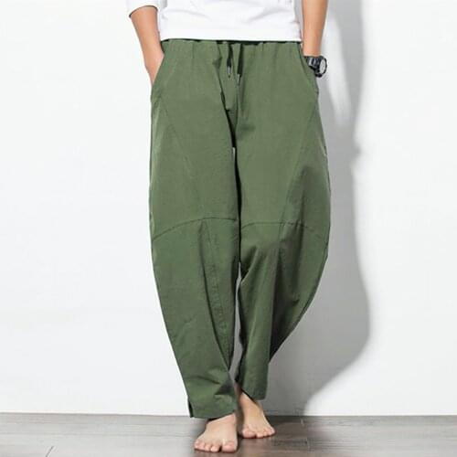 2021 Men Cotton Linen Pants Male Summer Solid Color Breathable Drawstring Linen Trousers Street Casual Comfortable Costume Male