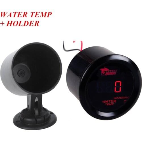 EE support 2" 52mm Black Cover Red LED Digital Clocks Car Water Temp Gauge Celsius + Holder