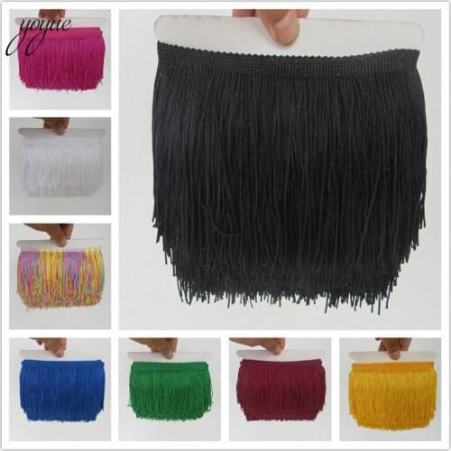 YOYUE 100meter 10CM Long Lace Fringe Trim Polyester Tassel Fringe Trimming Diy Latin Dress Stage Clothes Accessories Lace Ribbon