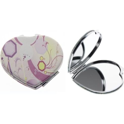 7cm Heart Double Side Purple Portable Folding Cosmetic Compact Pocket Hand Vanity Makeup Mirror For Women Girl Child Kid Gift