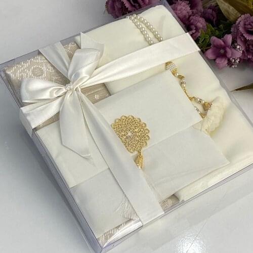 Islamic Gift Set White Velvet Yaseen Tasbeeh Shawl Favors Arabic Yaseen Quran Hajj Favor Muslim Ramadan Eid Wedding Gifts
