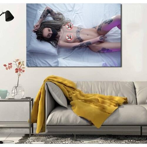 Adult Model Sexy Tattoo On Bed Wall Art Canvas Poster Print Canvas Painting Decorative Picture Living Room Bathroom Home Decor