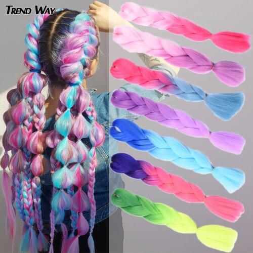 Trend Way 24Inch Synthetic Crochet Jumbo Hair Ombre Box Braids Long For Woman Party Style Hair Smoke Blue Gray High Temperature