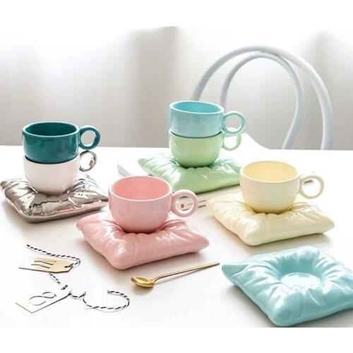 Cute Creative pillow shaped ceramic mug coffee milk Mug in 6 macaron colors use office home
