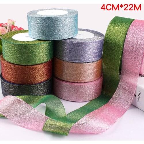 40mm 25yards Gold Silver Metallic Glitter Ribbons DIY Crafts Sewing Fabric Christmas Party Wedding Supplies Gift Wrap