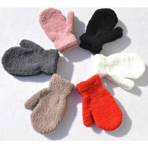 Hot Sale Coral Fleece Thicken Kids Gloves Winter Keep Warm Children Baby Plush Furry Full Finger Mittens Soft Gloves For 5-11Y