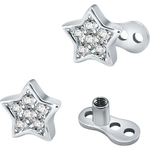 Micro Star Dermal Anchor Crystal Surgical Steel Internally Thread Screw Dermal Piercing Top Skin Surface Small Body Jewellery