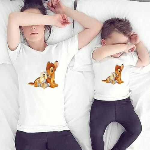 Fashion Family Matching Clothes Mommy and Me Clothes Disney Bambi Deer Rabbit Thumper Children Tshirt Adult Unisex T-shirt