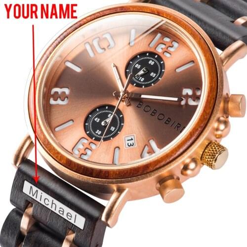 Engraving your name Customized Watch BOBOBIRD Men Wood Wrist Watches Luminous Hand Gold Business Chronograph Waterproof V-S26