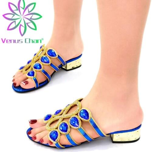 New African Wedding Shoes Decorated with Rhinestone Luxery Shoes Women Open Toe Shoes Slip on Italian Ladies Shoes and Slippers
