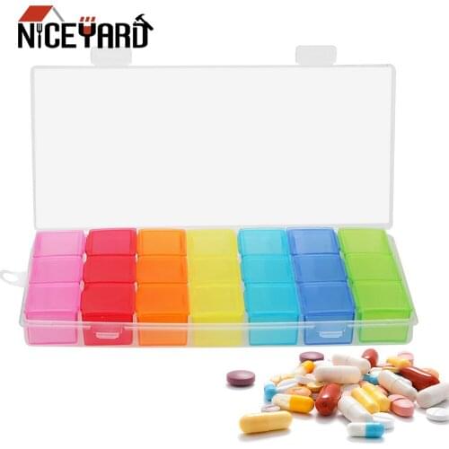NICEYARD 7 Day Medicine Drug Pill Organizer Jewelry Storage Case Removable 21 Grids Plastic Storage Box