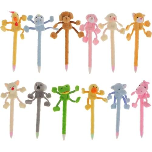 12Pcs Plush Animal Pens Plush Pens New Toys Stuffed Plushie Puzzled Animal for Kids Children Student School Office Use