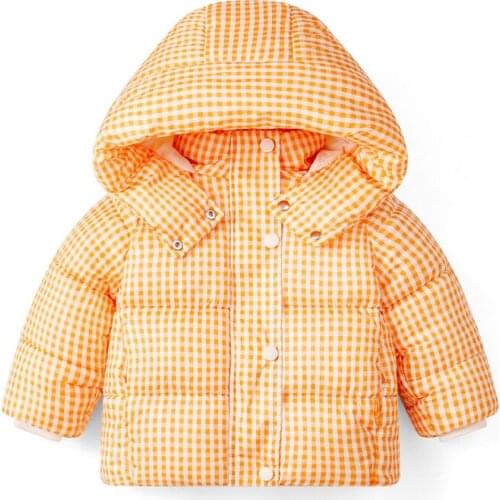 2-6 Years Boys Girls Down Jacket 2021 Winter Fashion New Product Hooded Plaid Plus Velvet Thick Zipper Cotton Coat