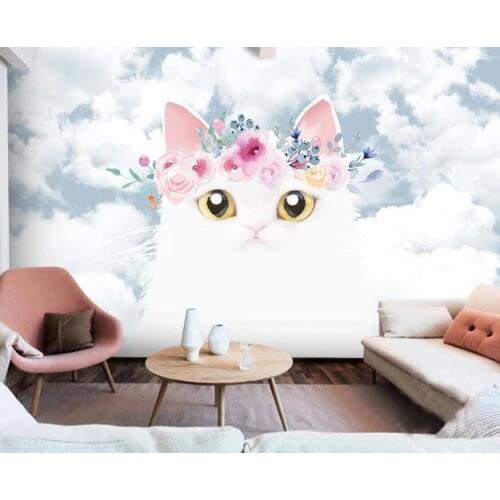 Modern Nordic Carton Cat Wallpaper Creative Kids Bedroom 3D Mural Contact Paper 3d Photo Animal Wall Paper Wall Decor Custom