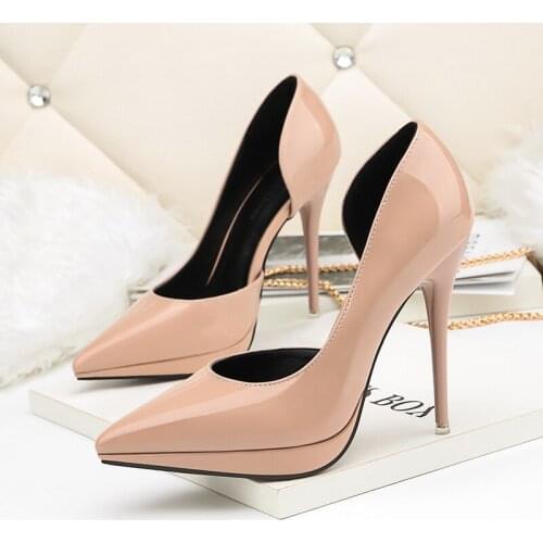 Women pumps PU Slip On 12CM Thin Heels High heels Pointed Toe Shallow shoes for women women shoes 2020 size 35-42 black red