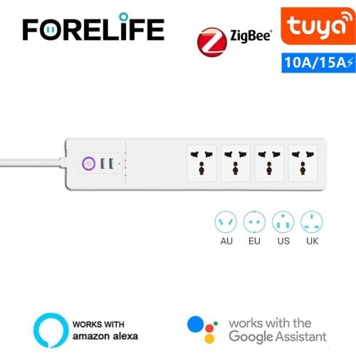 Zigbee Smart Power Strip Universal with 4 Outlets 2 USB Extension Cord Socket Remote Control Outlet Plug for Alexa GoogleHome