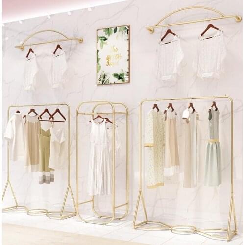 Clothing store display rack floor-to-ceiling light luxury womens clothing store display rack gold clothing rack