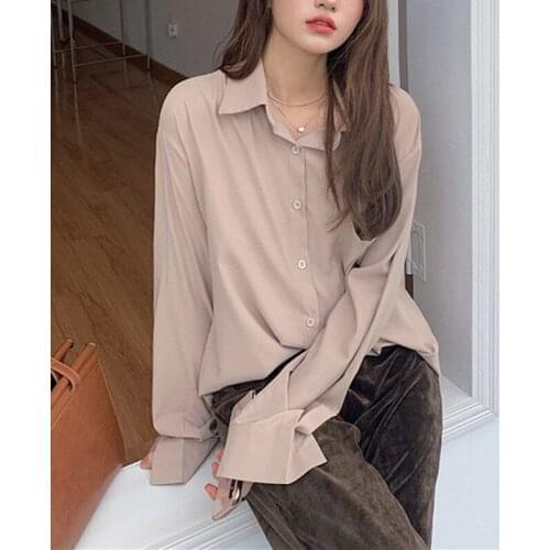 Women Solid Shirt Chic Summer Office Ladies Casual Tops And Shirts Female Korean Long Sleeves Blouses Pocket Shirts