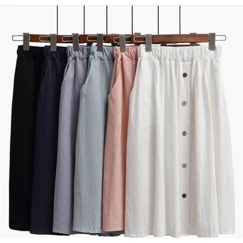 9 Colors Black Red Large Size M-7XL Bow Skirt Casual Elastic Waist Skirts Women 2020 Summer New Arrivals Buttons Pure Skirt Girl