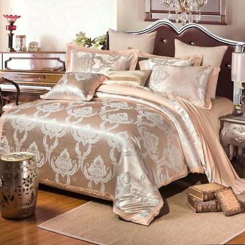 100% New Luxury 4pcs Bedding Set Andrea Camel Grey Cotton Satin Jacquard Duvet Cover Set Available In Queen Size And King Size