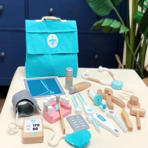 18Pcs Kids Wooden Pretend Play Simulation Doctor Toy Stethoscope Injection Set Baby Early Educational Toys For Toddlers Gift