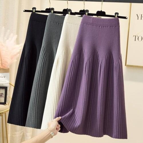 2021 long skirt autumn and winter knitted skirt womens new pleated skirts