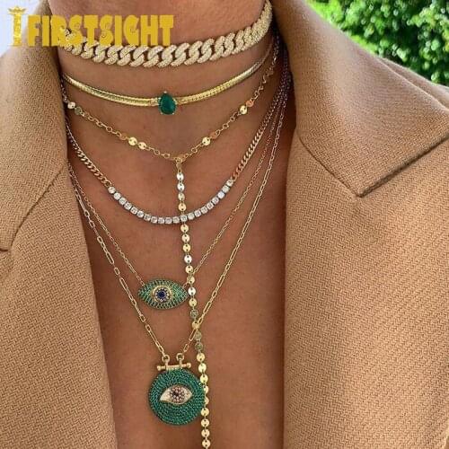 2021 New Gold Color 5A CZ Zircon Tear Drop Charm Choker Snake Link Chain Green CZ Pendant Necklace Women Jewelry