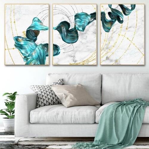 Abstract Blue Ribbon Painting Home Decor Wall Art Gold Classic Luxury Poster Canvas Painting Nordic Printing Design Living Room