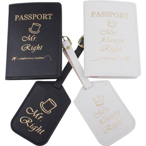 ANKUCOO Solid Mr. Right Passport Cover Luggage Tag Couple Wedding Passport Cover Case set Letter Travel Holder Passport Cover