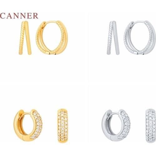 CANNER Earrings For Women 925 Sterling Silver Pendientes Double Layer Smooth Round Huggie Earrings Hoops Fine Jewelry Joyero