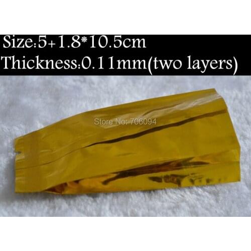 200pcs 5x10.5+1.8cm Shiny Golden aluminum organ bag Coffee bag Vacuum tea bags,Heat seal Aluminum foil side guesst Bag