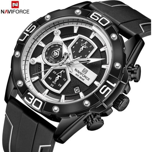 2021NAVIFORCE Men Multifunction Watch Waterproof Quartz Wristwatch Calander Chronograph Watches Silicone Strap Watches for Men