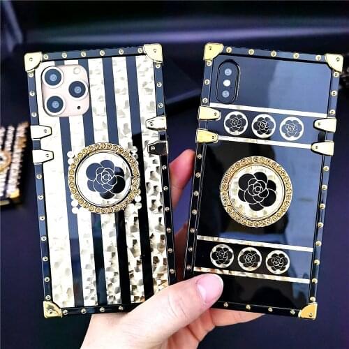 Luxury Brand Rose Flower Glitter Gold Square Case for Samsung Galaxy A71 51 S20 Plus S10 S21 Note 20 Ultra 10 S8 S9 Stripe Cover