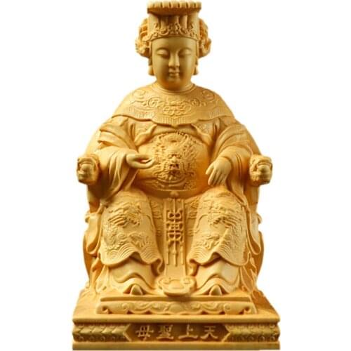 Mazu wooden statue Our Lady of Heaven Solid wood carving Modern art sculpture Home Living Room Attic Buddhist Feng Shui Statue