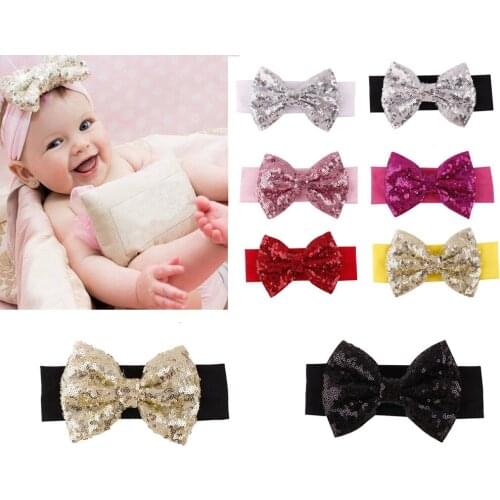 Kids Baby Girls Bebe Children Supreme Sequin Bowknots Hair Accessories Band Headdress Headwear Hair Band Accessories Headwear