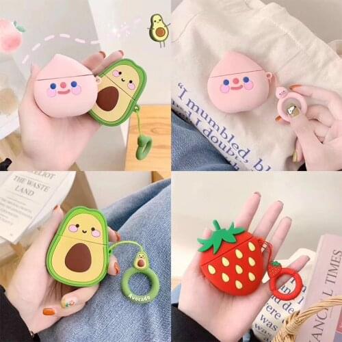 DHL 50 Sets Cases For Apple Airpods 2 Soft Cartoon Avocado Strawberry Earphone Case For Airpods Charging Box Cover With Hooks