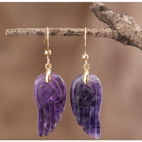 Purple Wings Powerful Hope Teardrop Hook Earrings