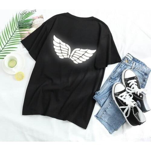 TOPESKO Woman Man White Wings Reflected Light Clothing T-Shirts Couples T Shirt Tops Size Plus With Short Sleeves