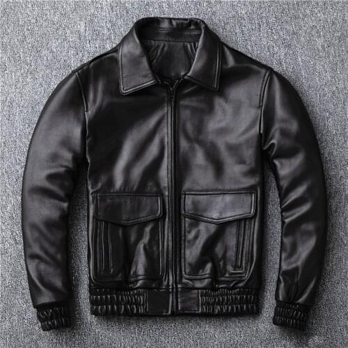 YR!Free shipping.100% tanning goatskin coat.Brand classic A1 leather bomber jacket,mens slim genuine leather clothes,plus size