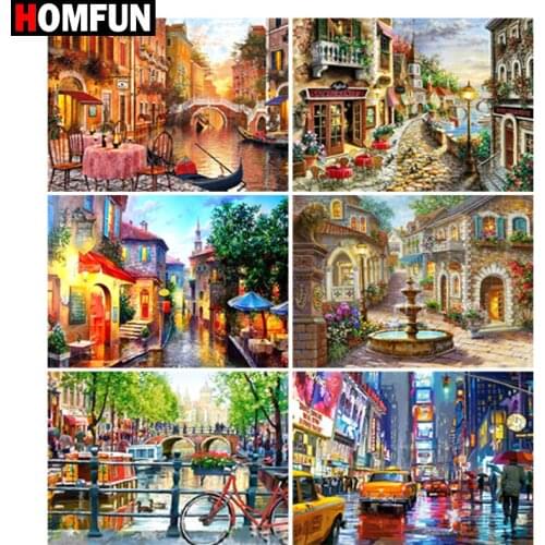 HOMFUN Full diamond Painting "Beautiful street scenery"Resin Drill Embroidery 5D Diy Diamond Painting Handmade Cross Stitch gift