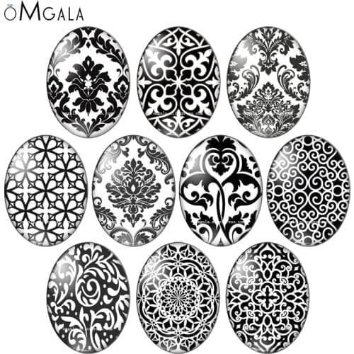 Creative Personality Black Flower Geometric Patterns13x18mm/18x25mm/30x40mm Oval photo glass cabochon flat back Making findings