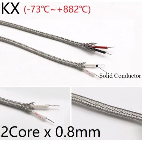 KX Type 2Core x 0.8mm Thermocouple Wire Stainless Steel Shield Fiber Braid Insulated High Temperature Sensor Compensation Cable